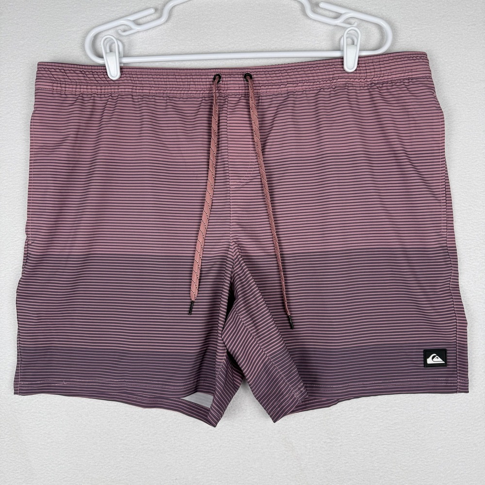 Quiksilver Mens XXL Board Shorts Purple Striped Ombre Lined Swim Trunks